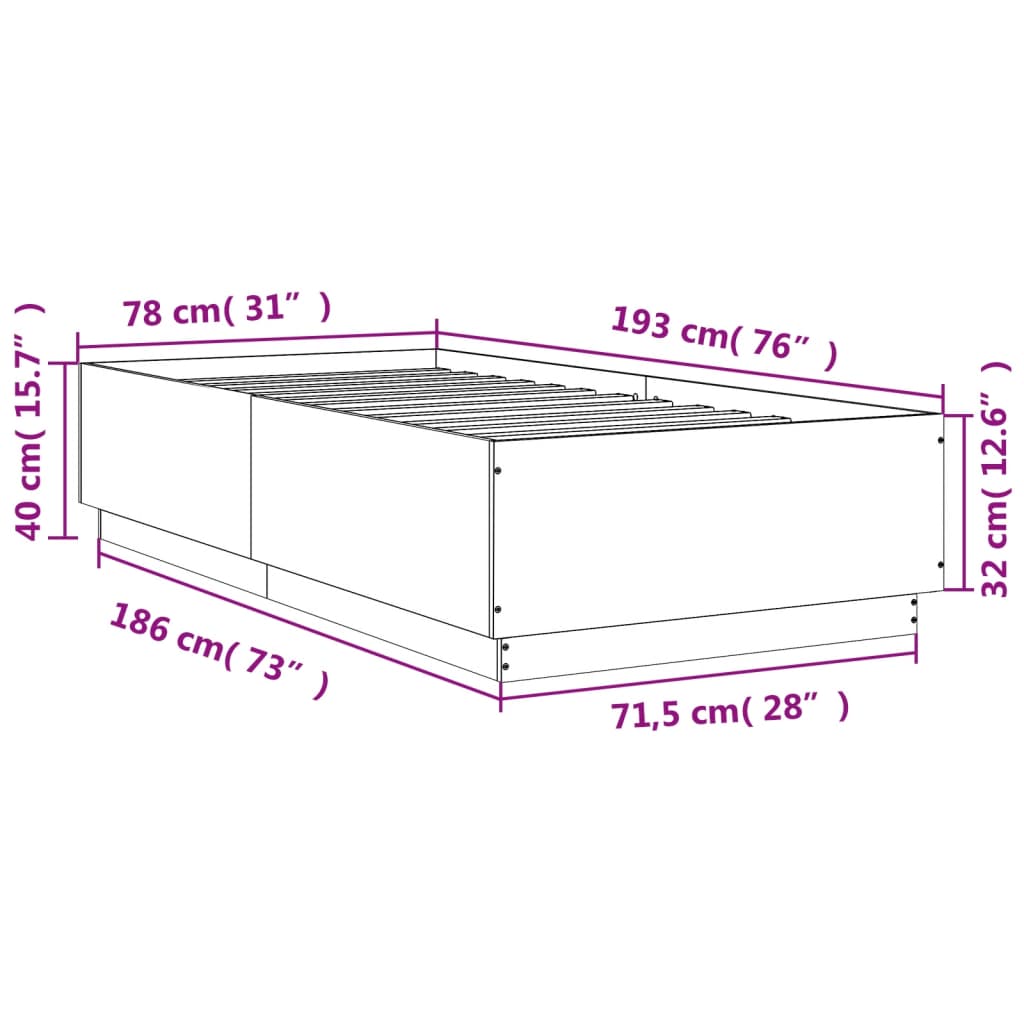 vidaXL Cadre de lit chêne fumé 75x190 cm bois d'ingénierie