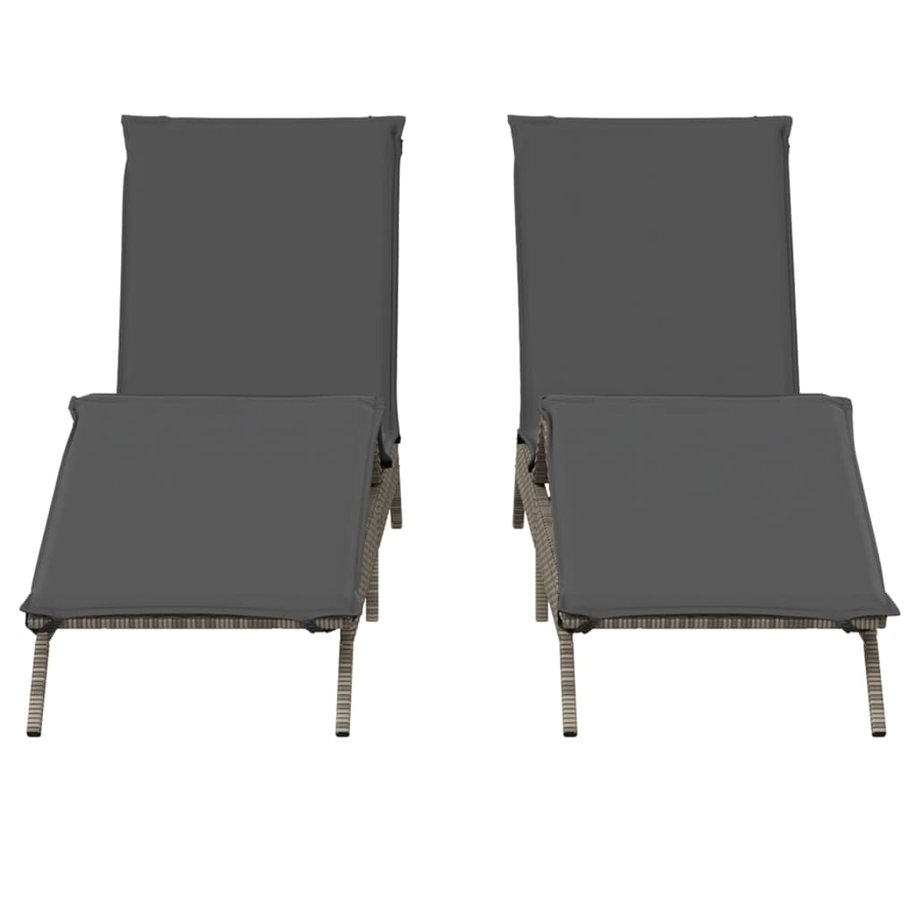 vidaXL Chaises longues avec coussins lot de 2 gris résine tressée