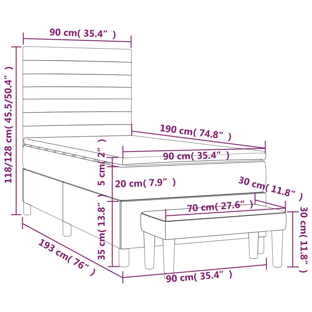 vidaXL Sommier à lattes de lit et matelas Crème 90x190 cm Tissu