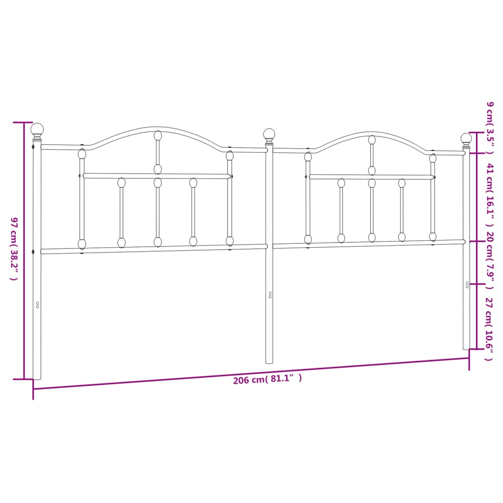 vidaXL Tête de lit métal blanc 200 cm