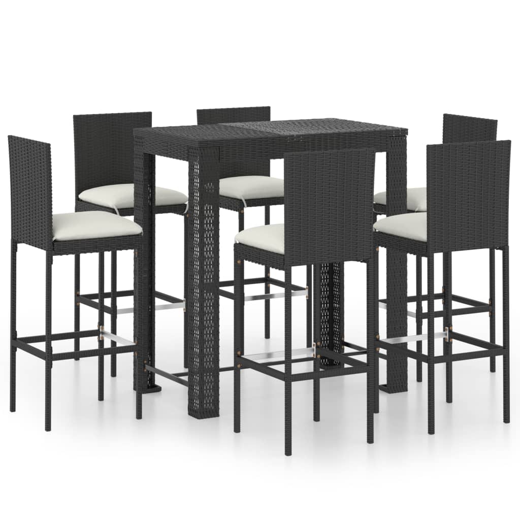 vidaXL Ensemble de bar d'extérieur 7 pcs coussins Résine tressée Noir