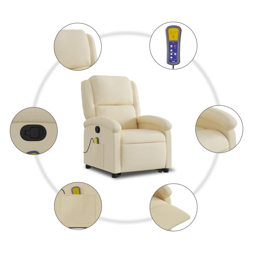 vidaXL Fauteuil inclinable de massage Crème Tissu