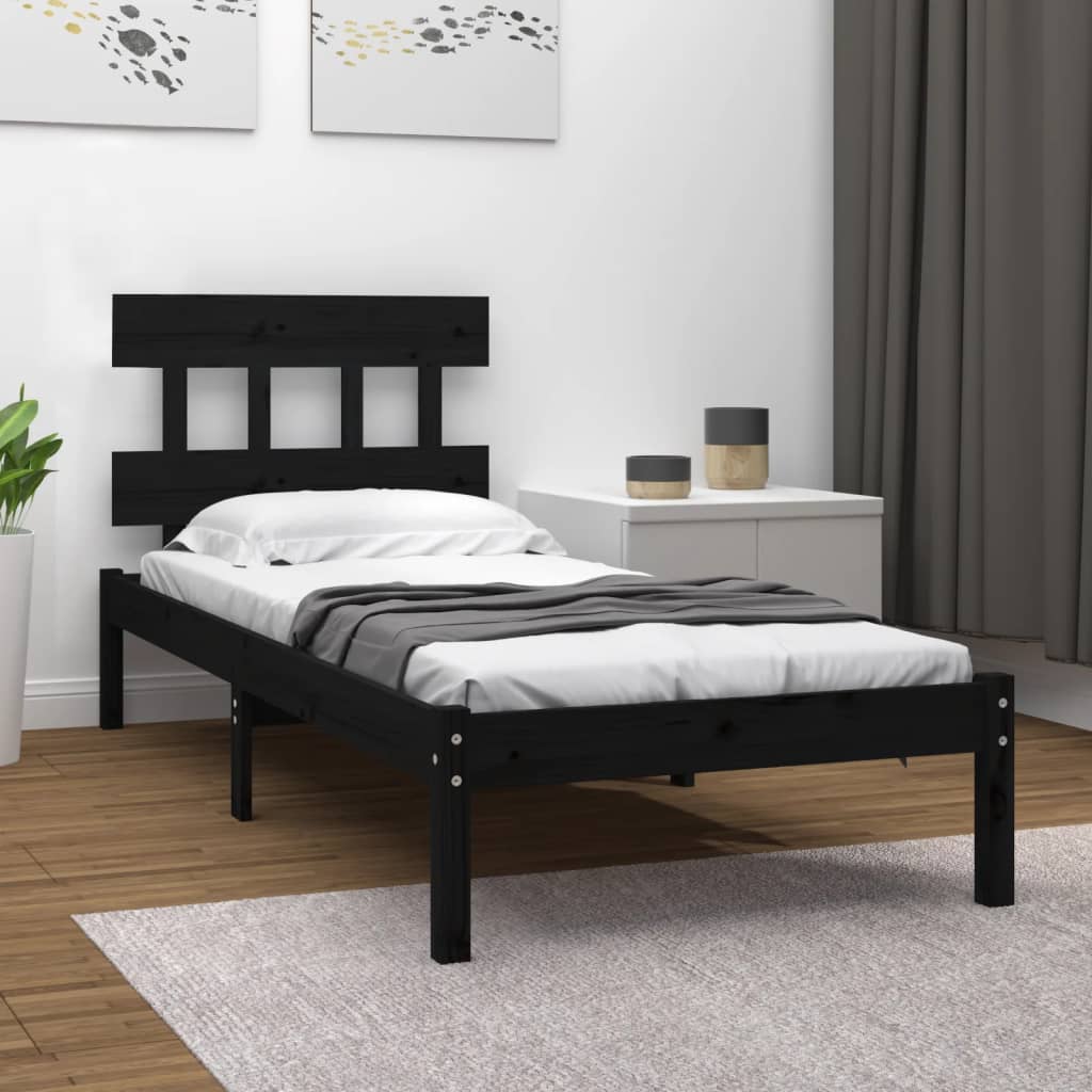 vidaXL Cadre de lit Noir Bois massif 90x190 cm Simple