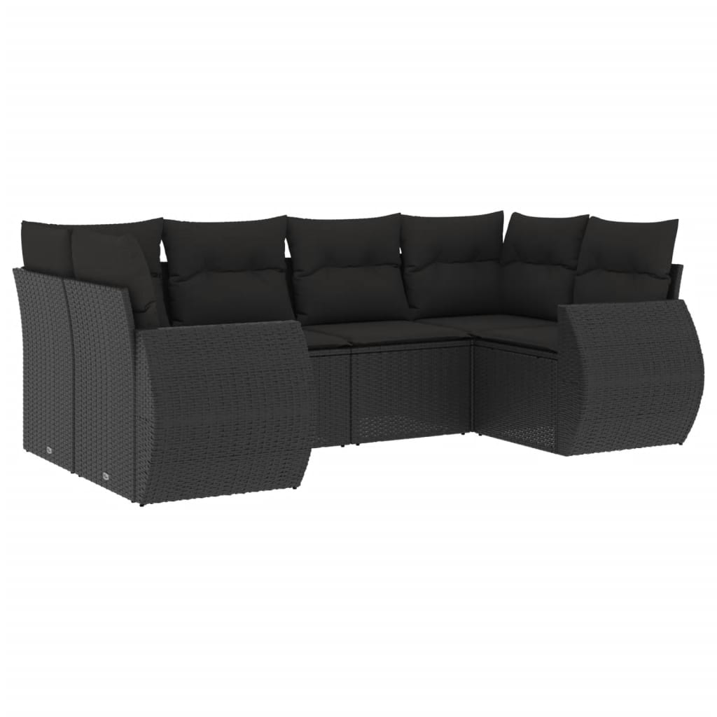 vidaXL Salon de jardin 6 pcs avec coussins noir résine tressée