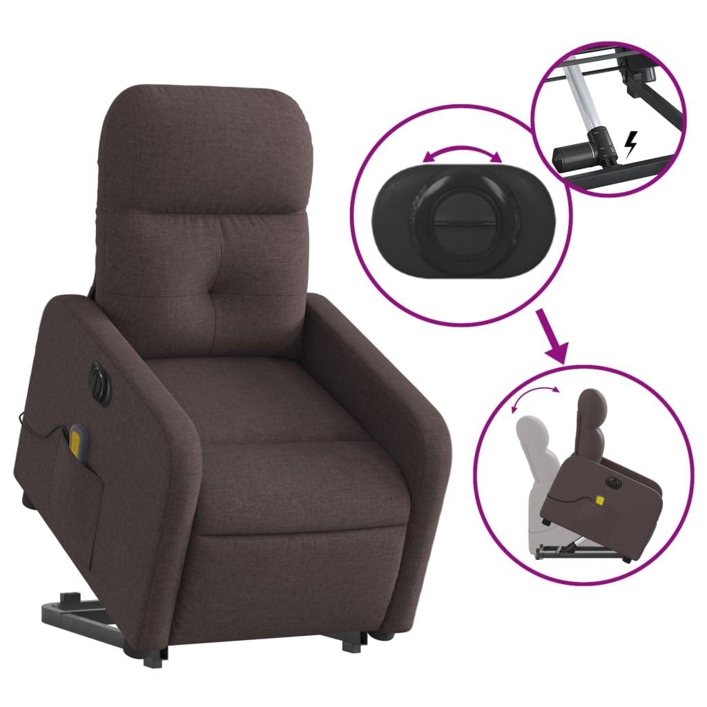 vidaXL Fauteuil inclinable de massage électrique Marron foncé Tissu