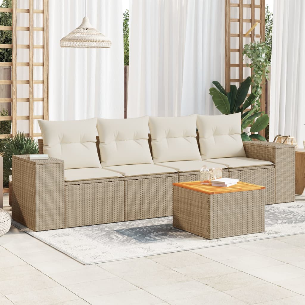 vidaXL Salon de jardin avec coussins 5 pcs beige résine tressée