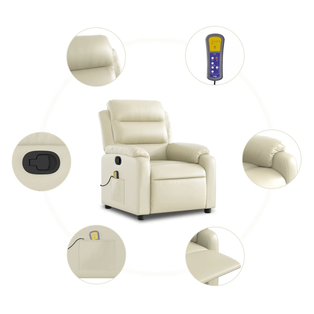 vidaXL Fauteuil inclinable de massage Crème Similicuir