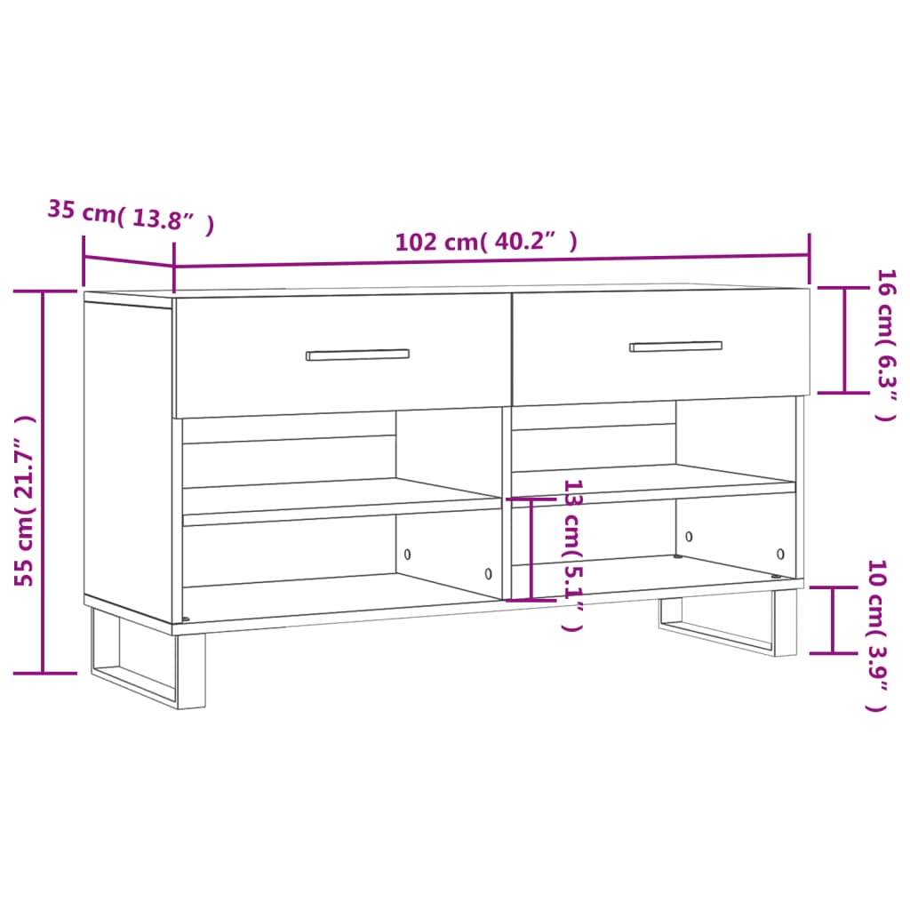 vidaXL Banc à chaussures blanc brillant 102x35x55 cm bois d'ingénierie