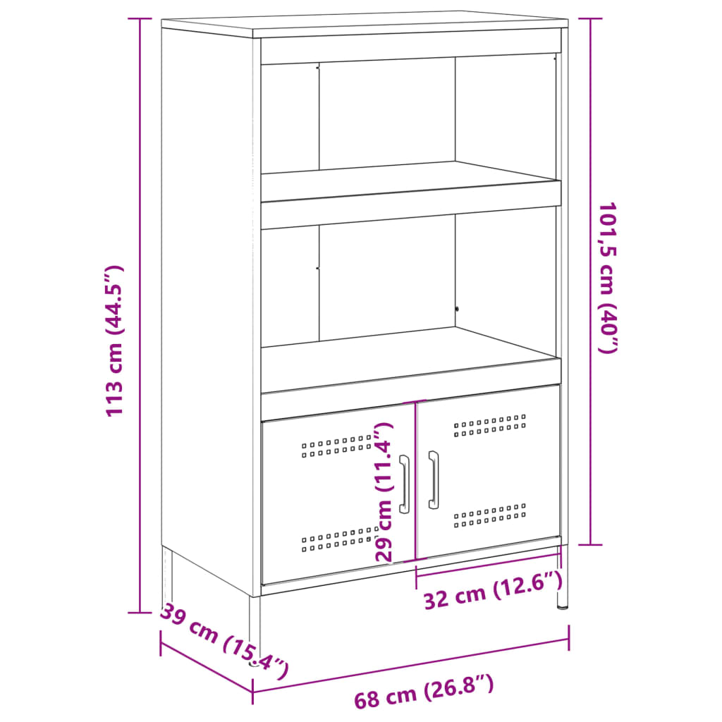 vidaXL Buffet haut noir 68x39x113 cm acier