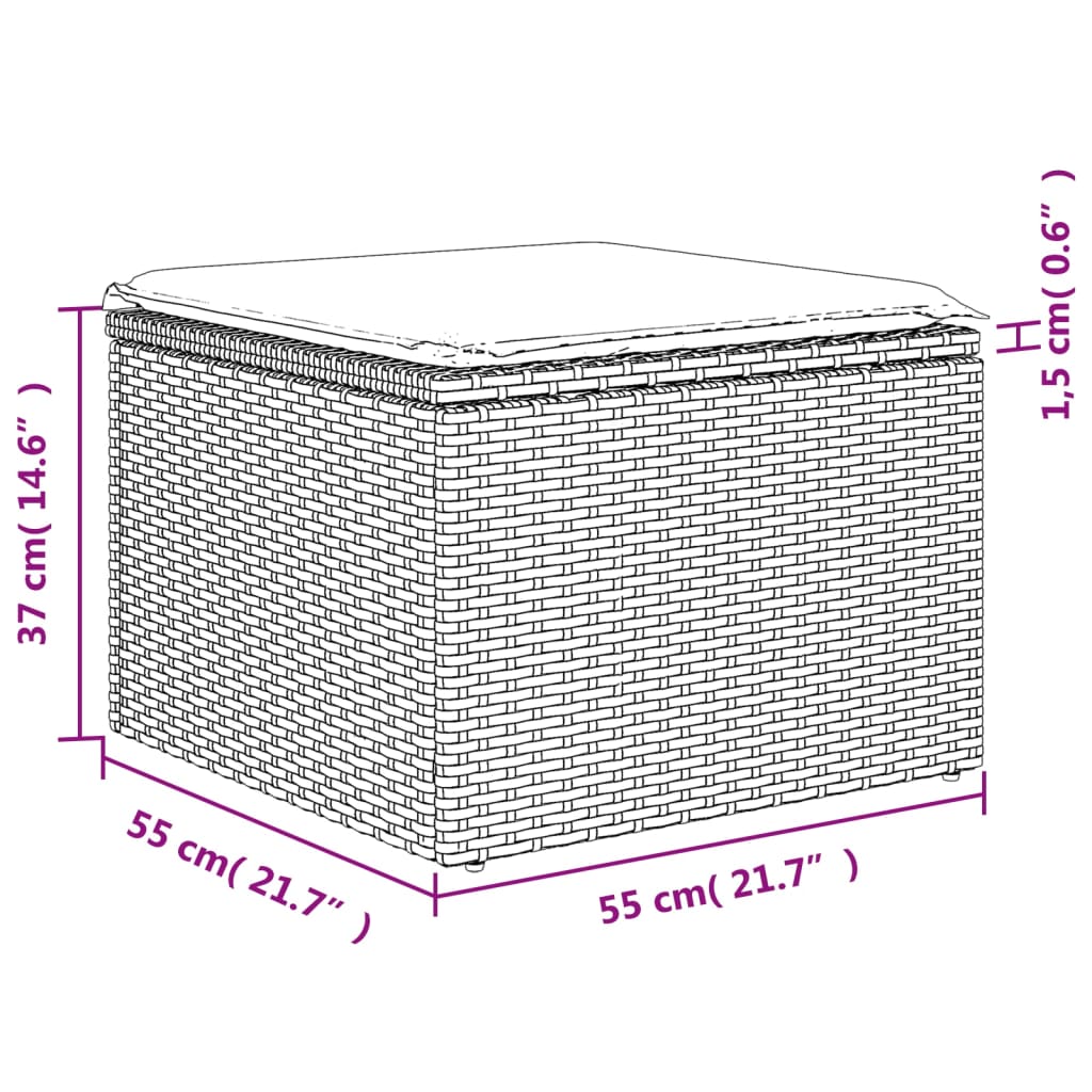 vidaXL Tabouret de jardin coussin gris clair 55x55x37cm résine tressée