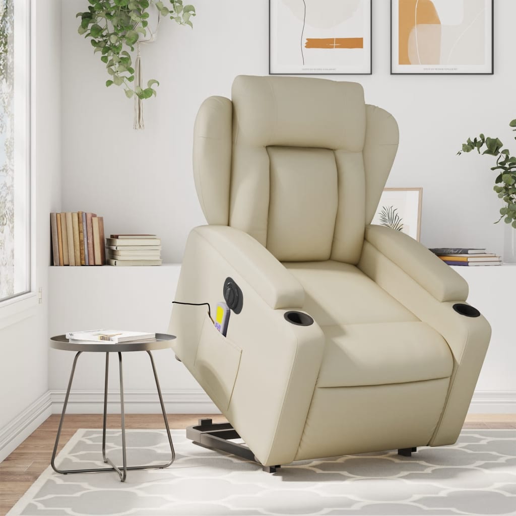 vidaXL Fauteuil inclinable de massage électrique crème similicuir