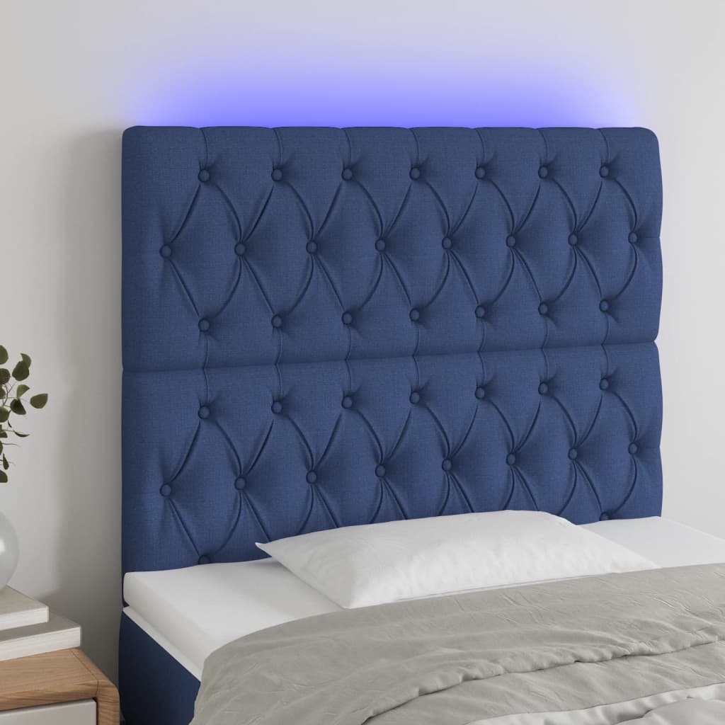 vidaXL Tête de lit à LED Bleu 90x7x118/128 cm Tissu