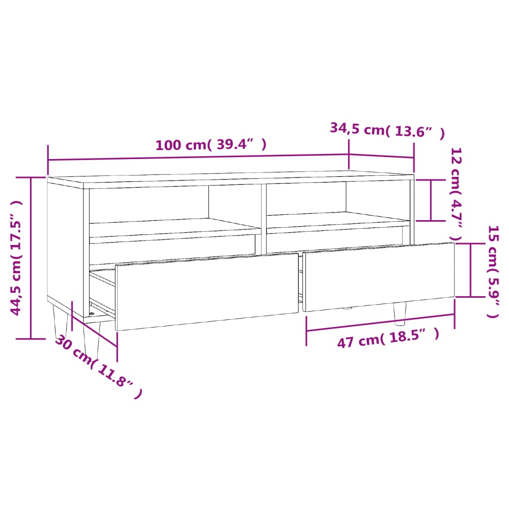 vidaXL Meuble TV gris béton 100x34,5x44,5 cm bois d'ingénierie