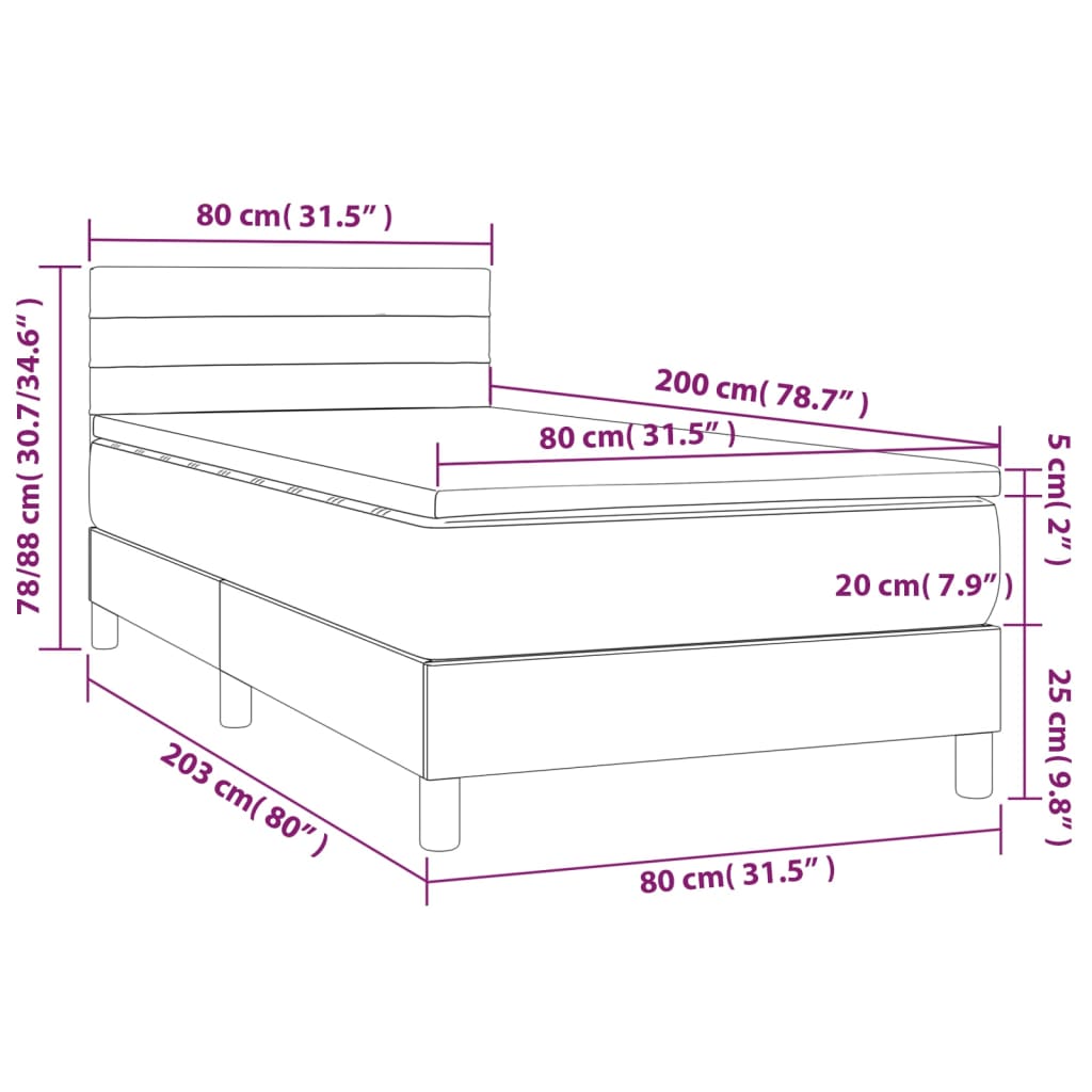 vidaXL Sommier à lattes de lit avec matelas et LED Bleu 80x200cm Tissu