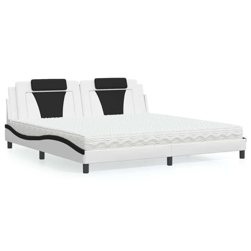 vidaXL Lit avec matelas blanc et noir 200x200 cm similicuir