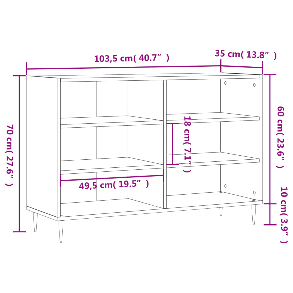 vidaXL Buffet blanc 103,5x35x70 cm bois d'ingénierie