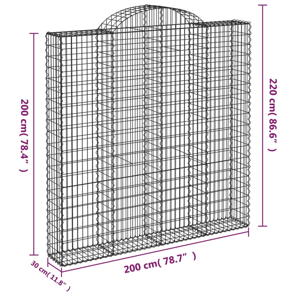 vidaXL Paniers à gabions arqués 2 pcs 200x30x200/220 cm fer galvanisé