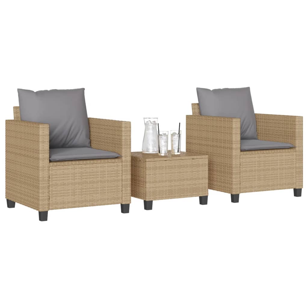 vidaXL Ensemble de bistro 3 pcs avec coussins beige résine tressée