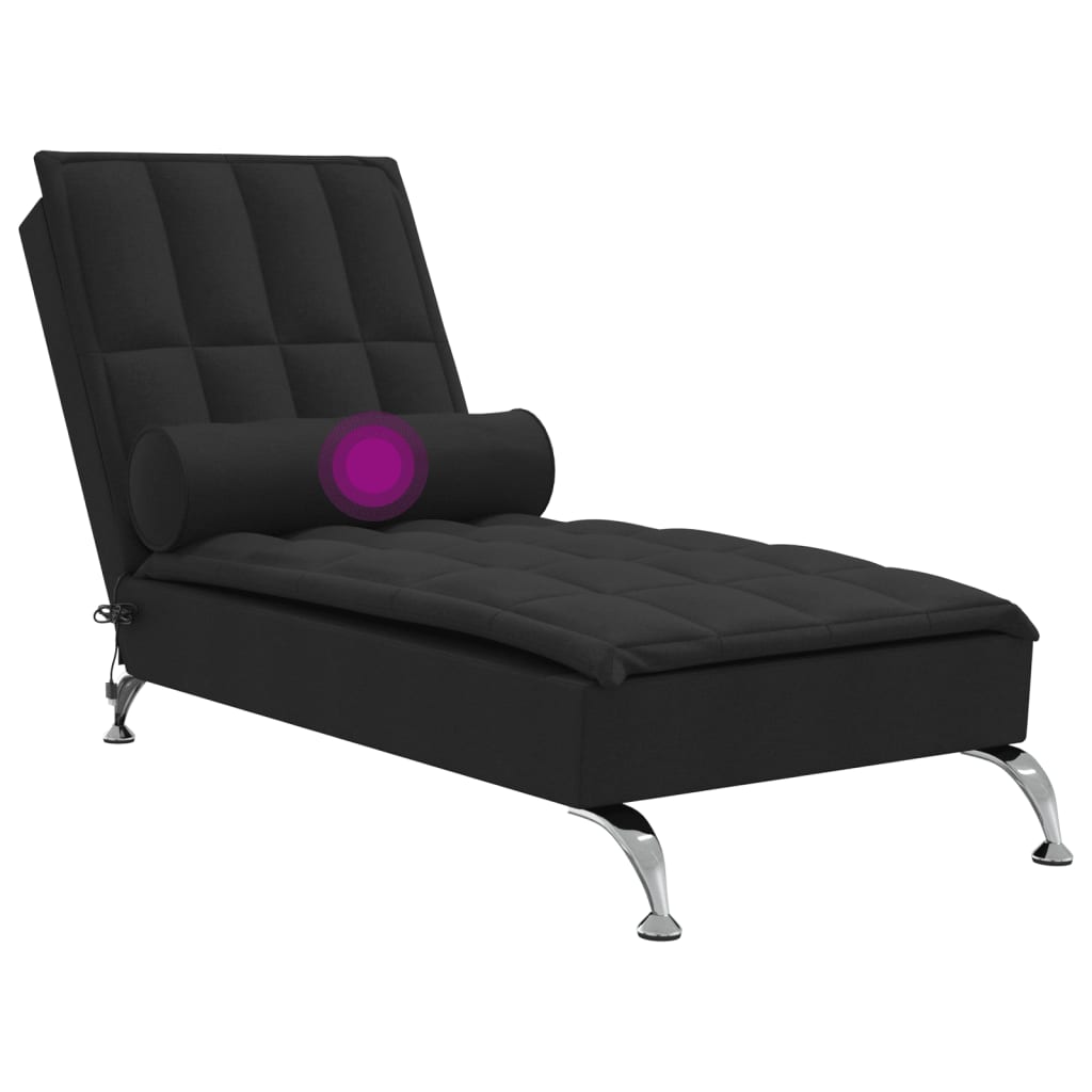 vidaXL Chaise longue de massage avec traversin noir tissu