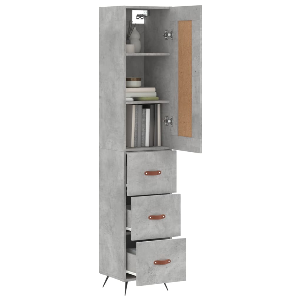 vidaXL Buffet haut Gris béton 34,5x34x180 cm Bois d'ingénierie