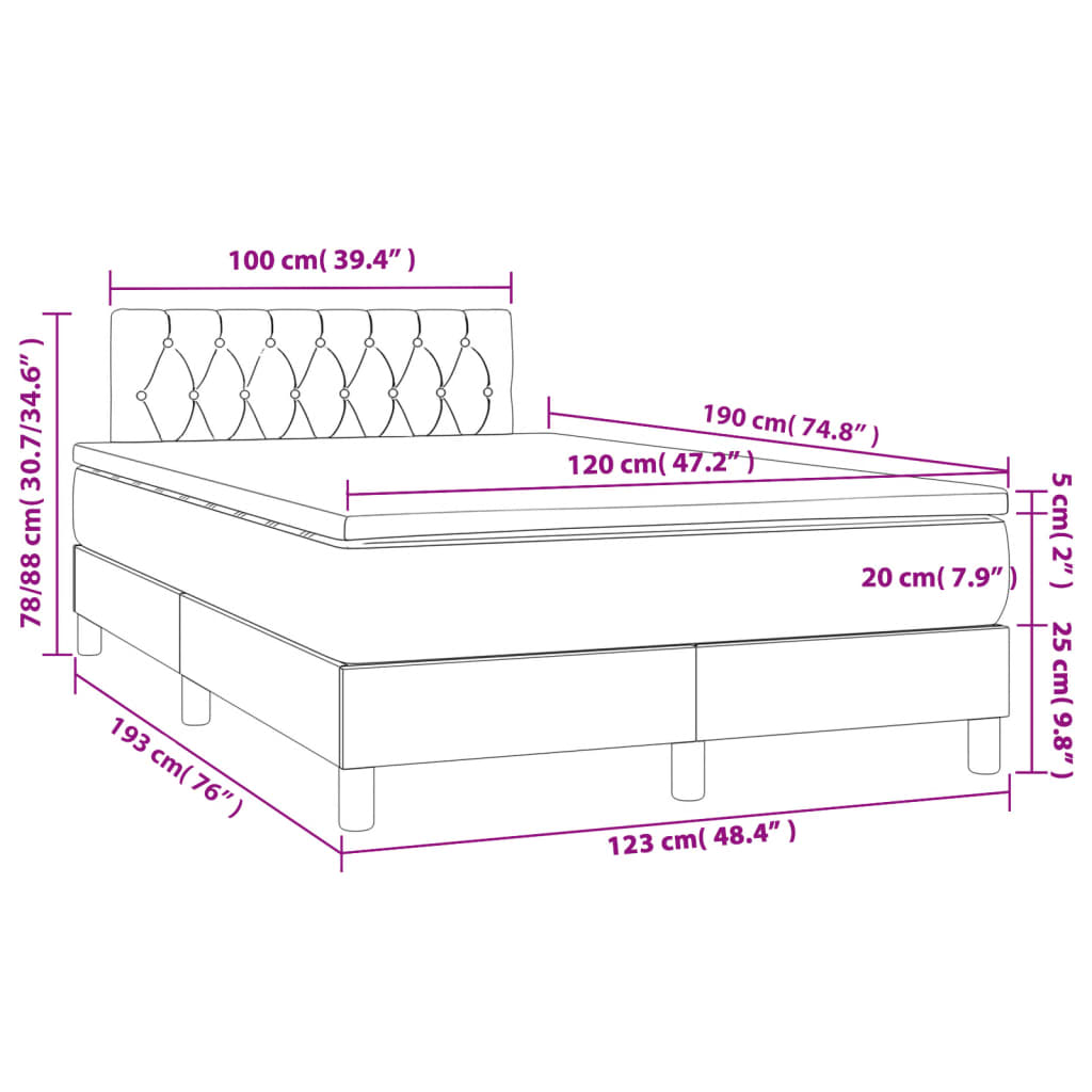 vidaXL Sommier à lattes de lit matelas et LED crème 120x190 cm tissu