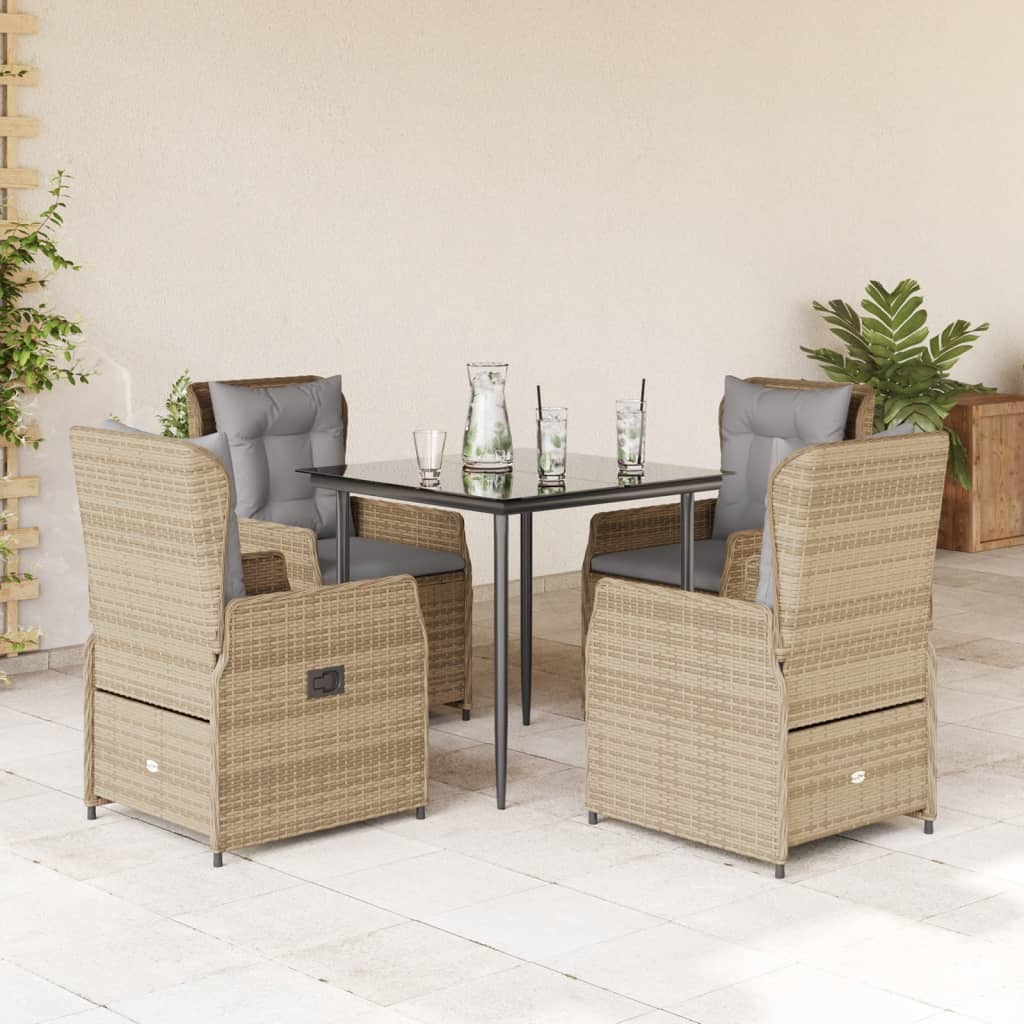 vidaXL Ensemble à manger de jardin avec coussins 5pcs Beige poly rotin