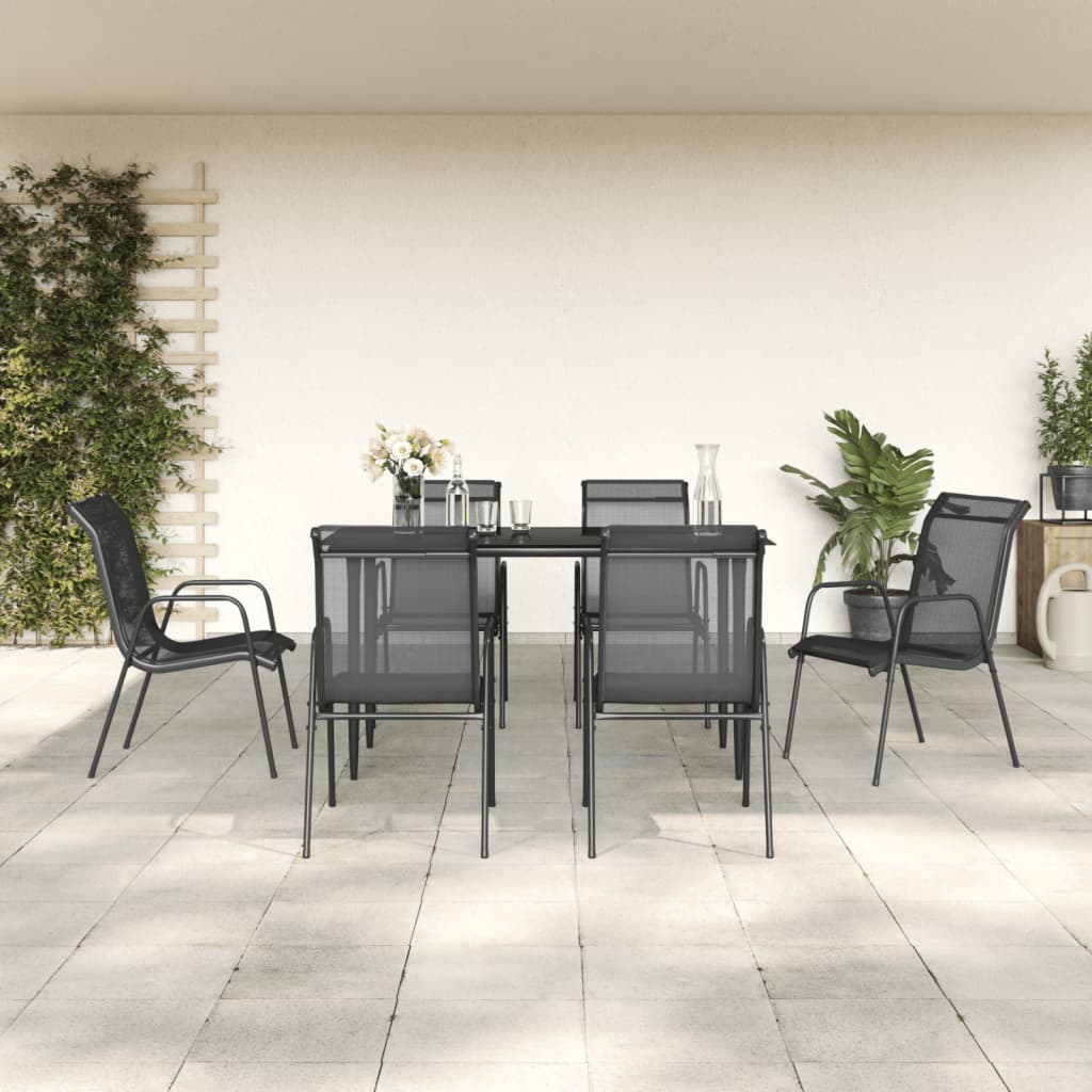 vidaXL Ensemble à manger de jardin 7 pcs noir textilène et acier