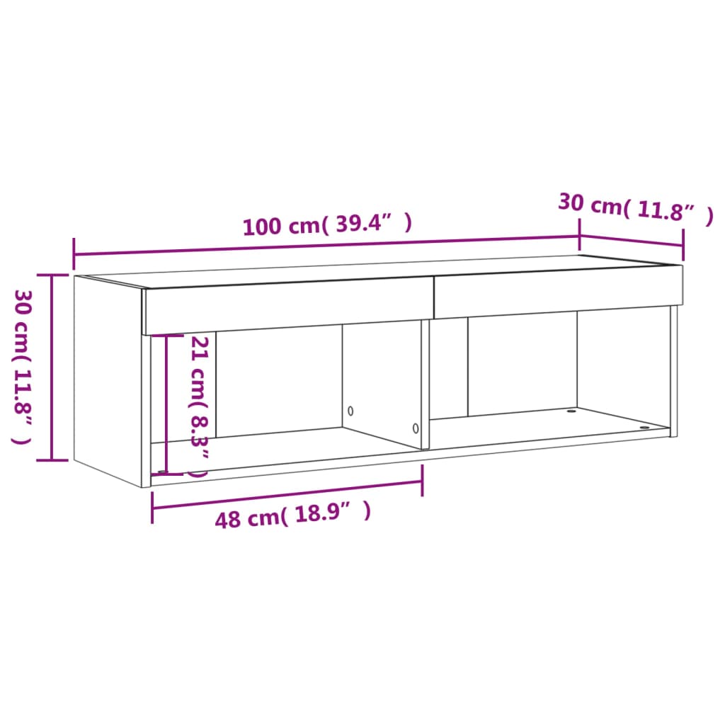 vidaXL Meuble TV avec lumières LED chêne marron 100x30x30 cm