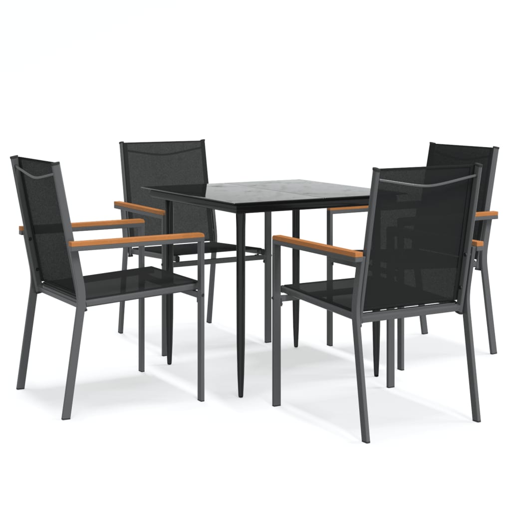 vidaXL Ensemble à manger de jardin 5 pcs noir textilène et acier