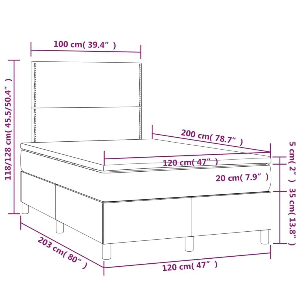 vidaXL Sommier à lattes de lit et matelas et LED Crème 120x200cm Tissu