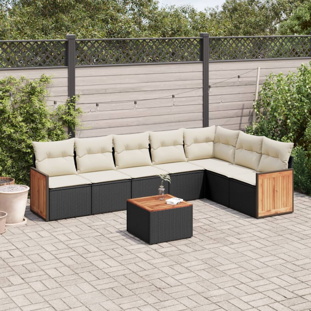 vidaXL Salon de jardin 8 pcs avec coussins noir résine tressée