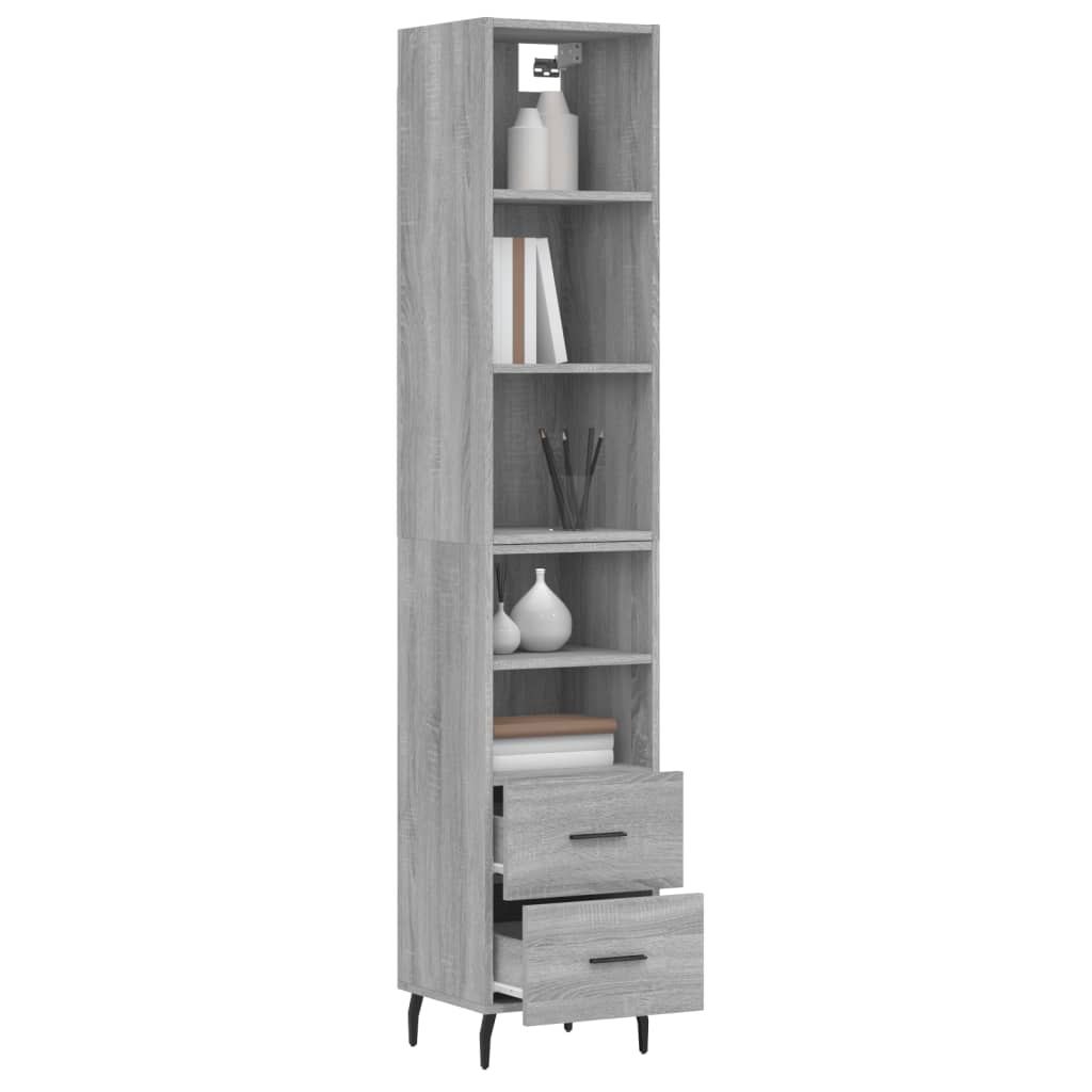 vidaXL Buffet haut Sonoma gris 34,5x34x180 cm Bois d'ingénierie