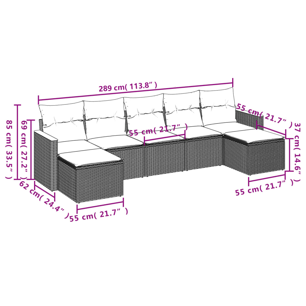 vidaXL Salon de jardin avec coussins 7 pcs gris résine tressée