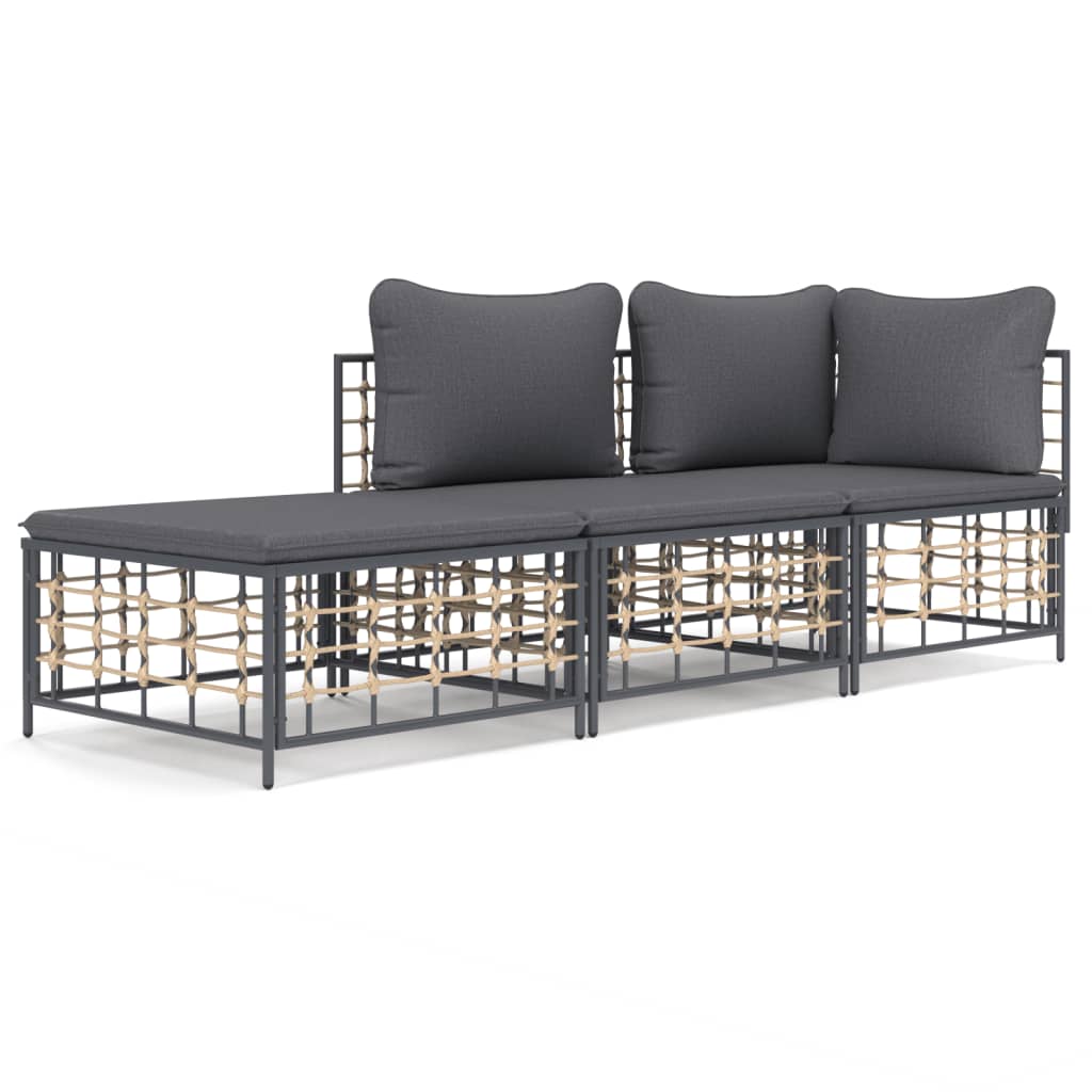 vidaXL Salon de jardin 3 pcs avec coussins anthracite résine tressée