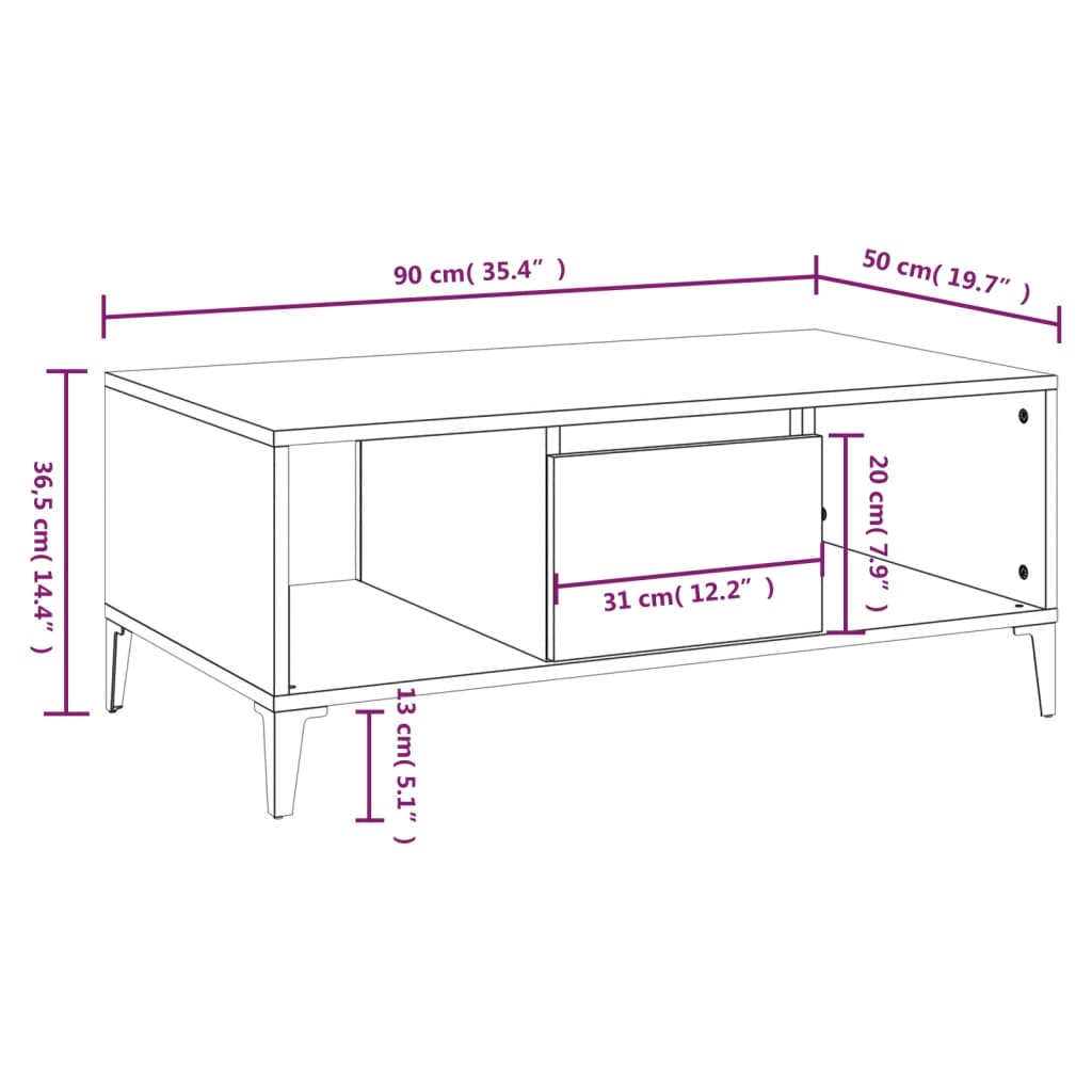 vidaXL Table basse Blanc brillant 90x50x36,5 cm Bois d'ingénierie