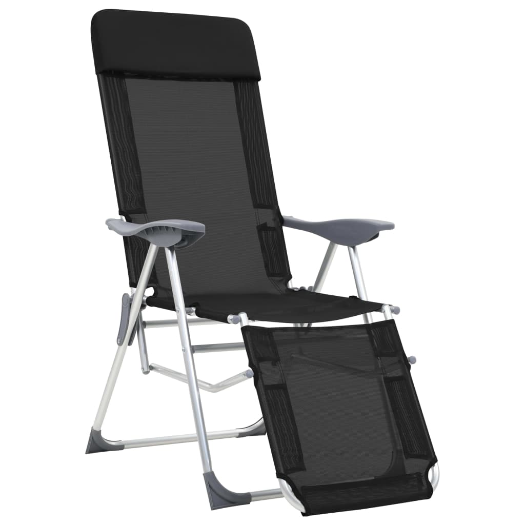 vidaXL Chaises de camping pliantes et repose-pied 2 pcs noir textilène