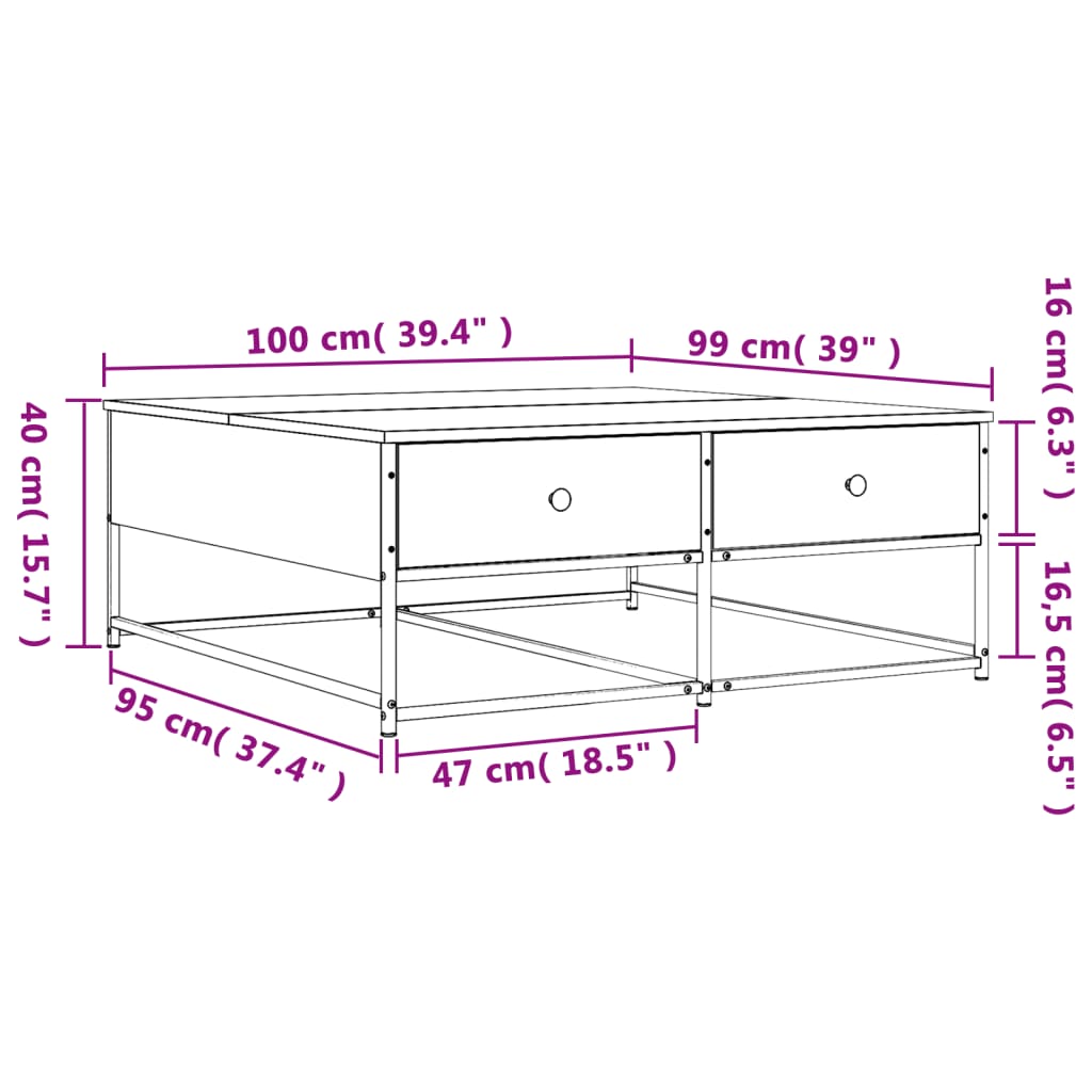 vidaXL Table basse sonoma gris 100x99x40 cm bois d'ingénierie