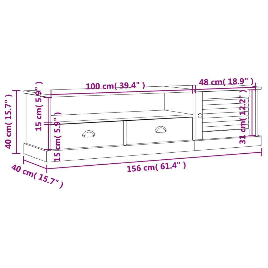 vidaXL Meuble TV VIGO 156x40x40 cm bois massif de pin