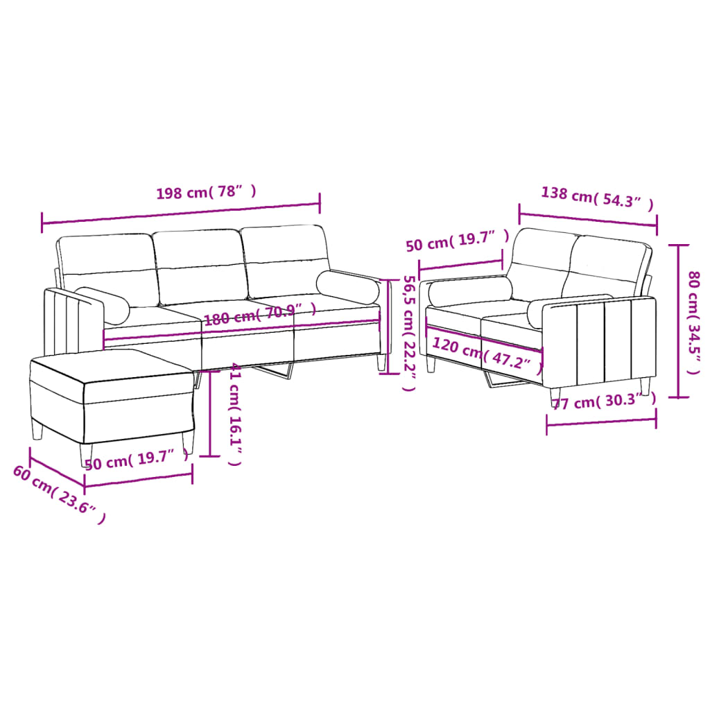 vidaXL Ensemble de canapés 3 pcs coussins gris foncé tissu