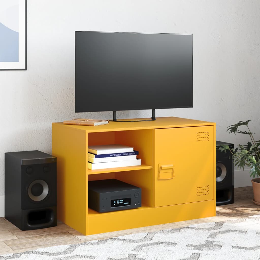 vidaXL Meuble TV jaune moutarde 67x39x44 cm acier