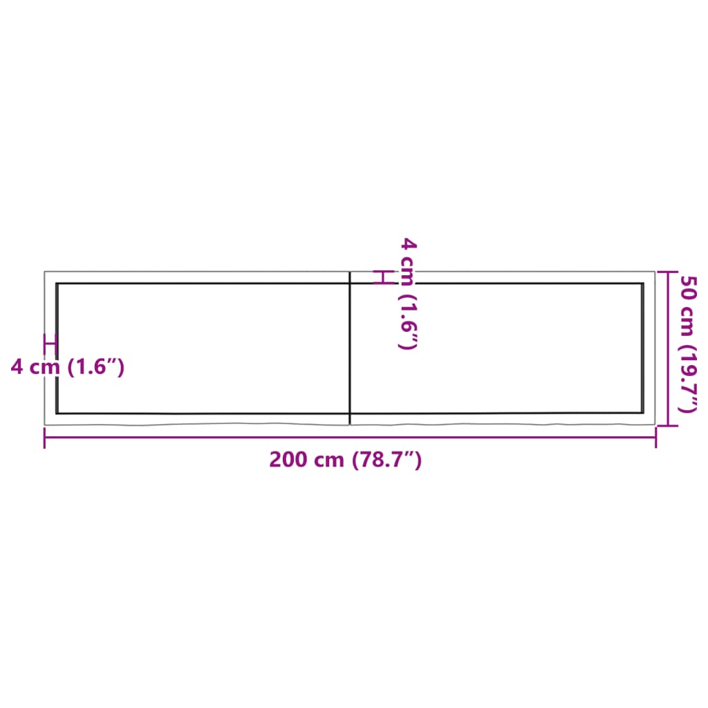 vidaXL Comptoir de salle de bain 200x50x(2-6)cm bois massif non traité