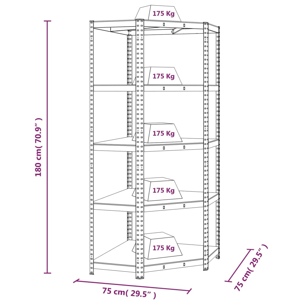 vidaXL Étagères à 5 niveaux 2 pcs Argenté Acier et bois d'ingénierie