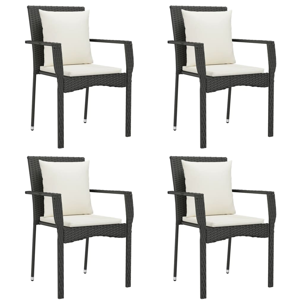 vidaXL Chaises de jardin lot de 4 avec coussins Résine tressée Noir