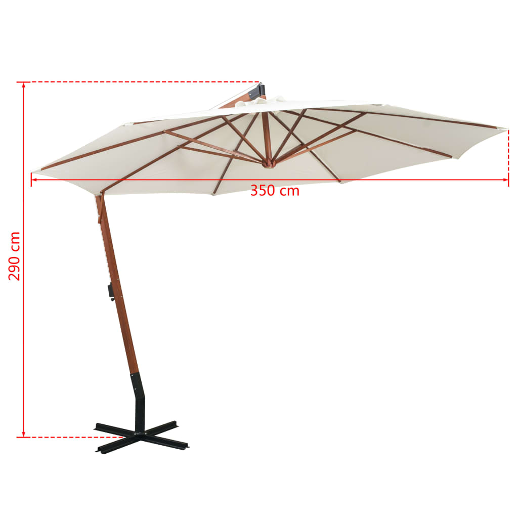 vidaXL Parasol suspendu avec poteau en bois 350 cm blanc