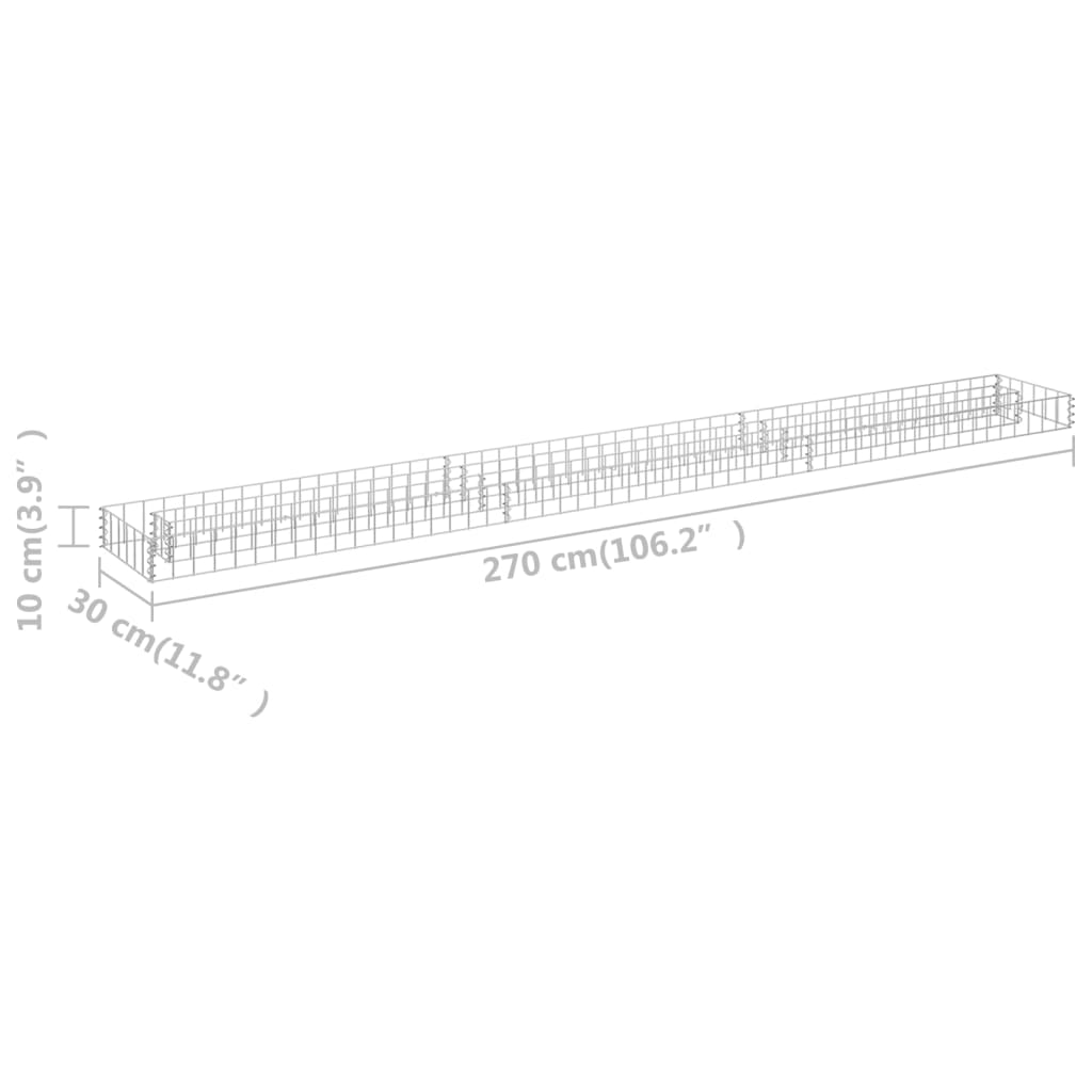 vidaXL Lit surélevé à gabion Acier galvanisé 270x30x10 cm