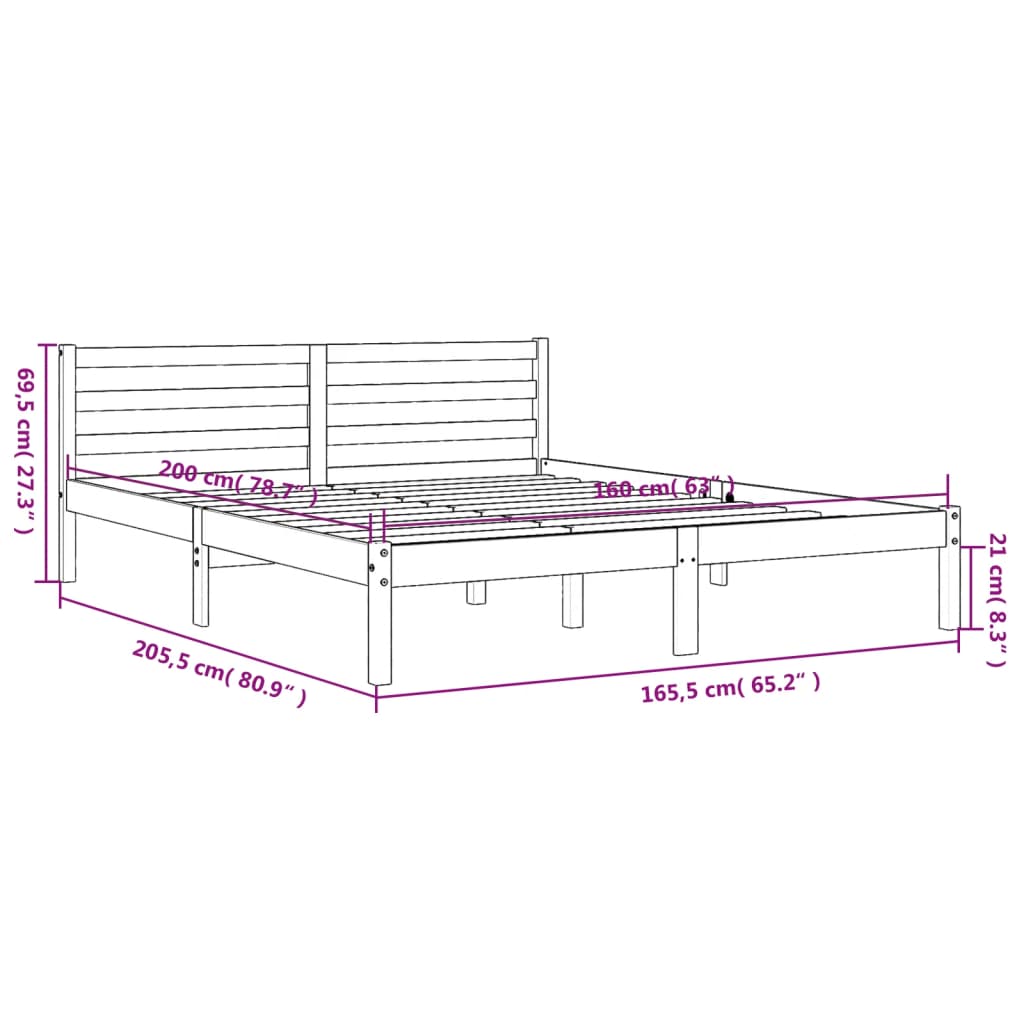 vidaXL Cadre de lit sans matelas cire marron 160x200cm bois pin massif