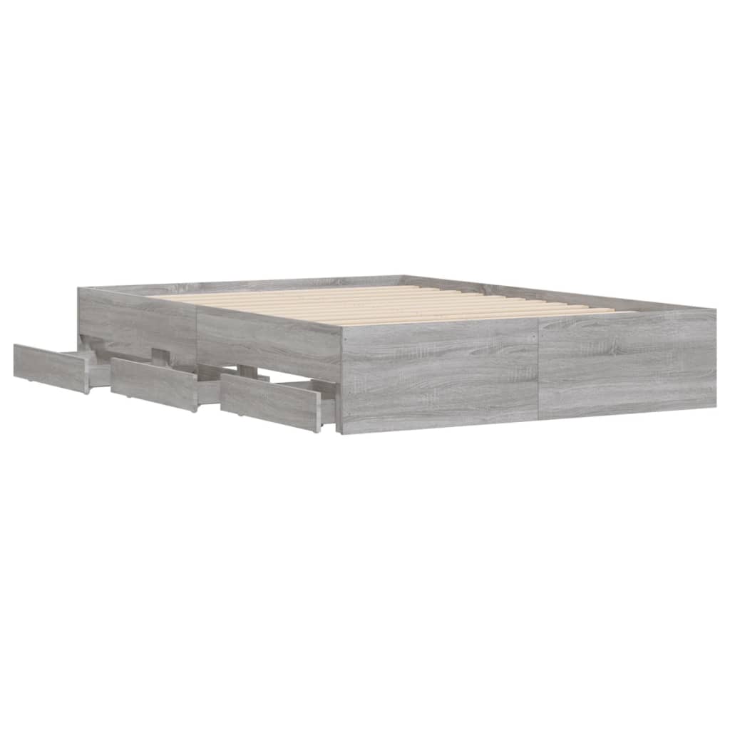 vidaXL Cadre de lit et tiroirs sonoma gris 135x190 cm bois ingénierie