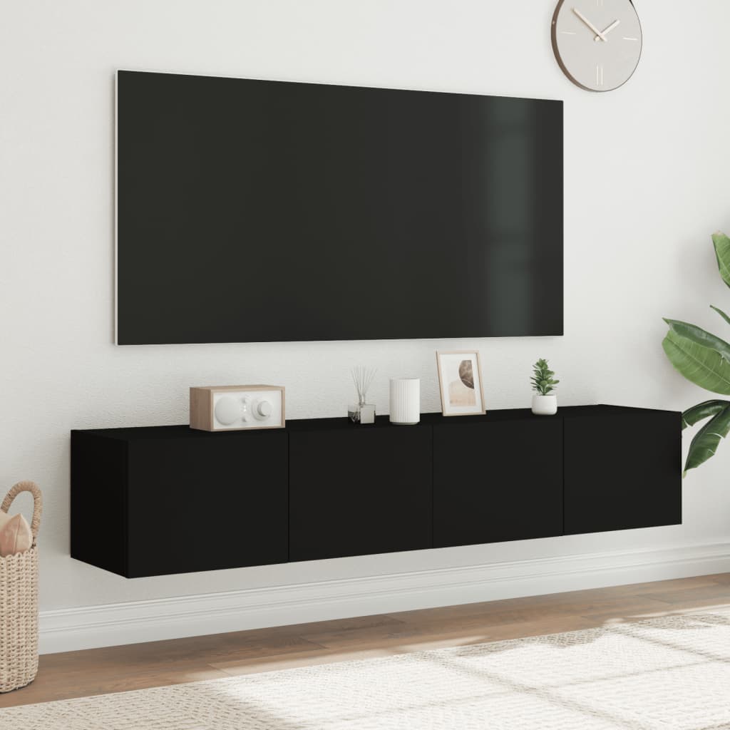 vidaXL Meubles TV muraux avec lumières LED 2 pcs noir 80x35x31 cm