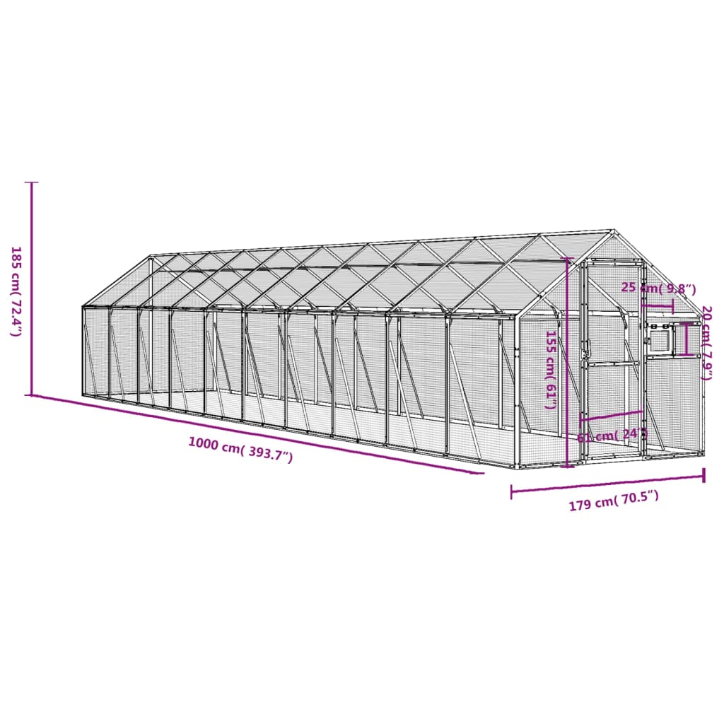 vidaXL Volière argenté 1,79x10x1,85 m aluminium