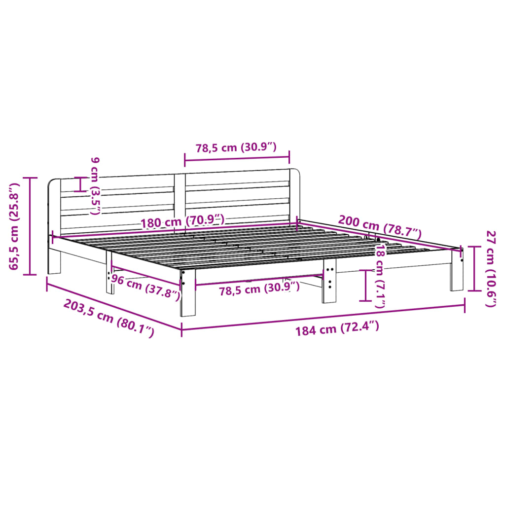 vidaXL Cadre de lit sans matelas blanc 180x200 cm bois massif de pin